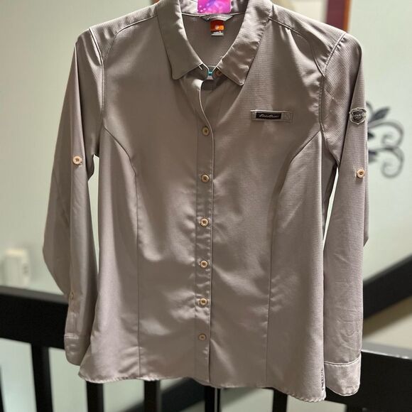 Eddie Bauer Gray Button-Up Long sSleeves Adjustable #174 - Picture 1 of 6